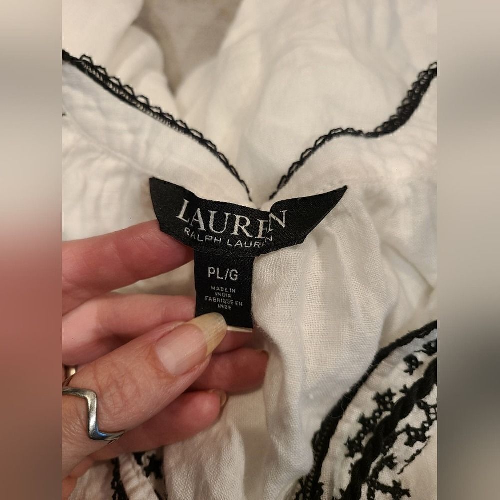 Lauren Ralph Lauren Embroidered Beaded Linen Blouse, Boho Cottagecore | PL - Picture 4 of 14